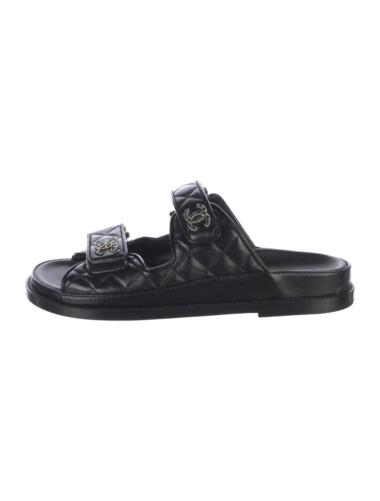 CHANEL Interlocking CC Logo Leather Slides