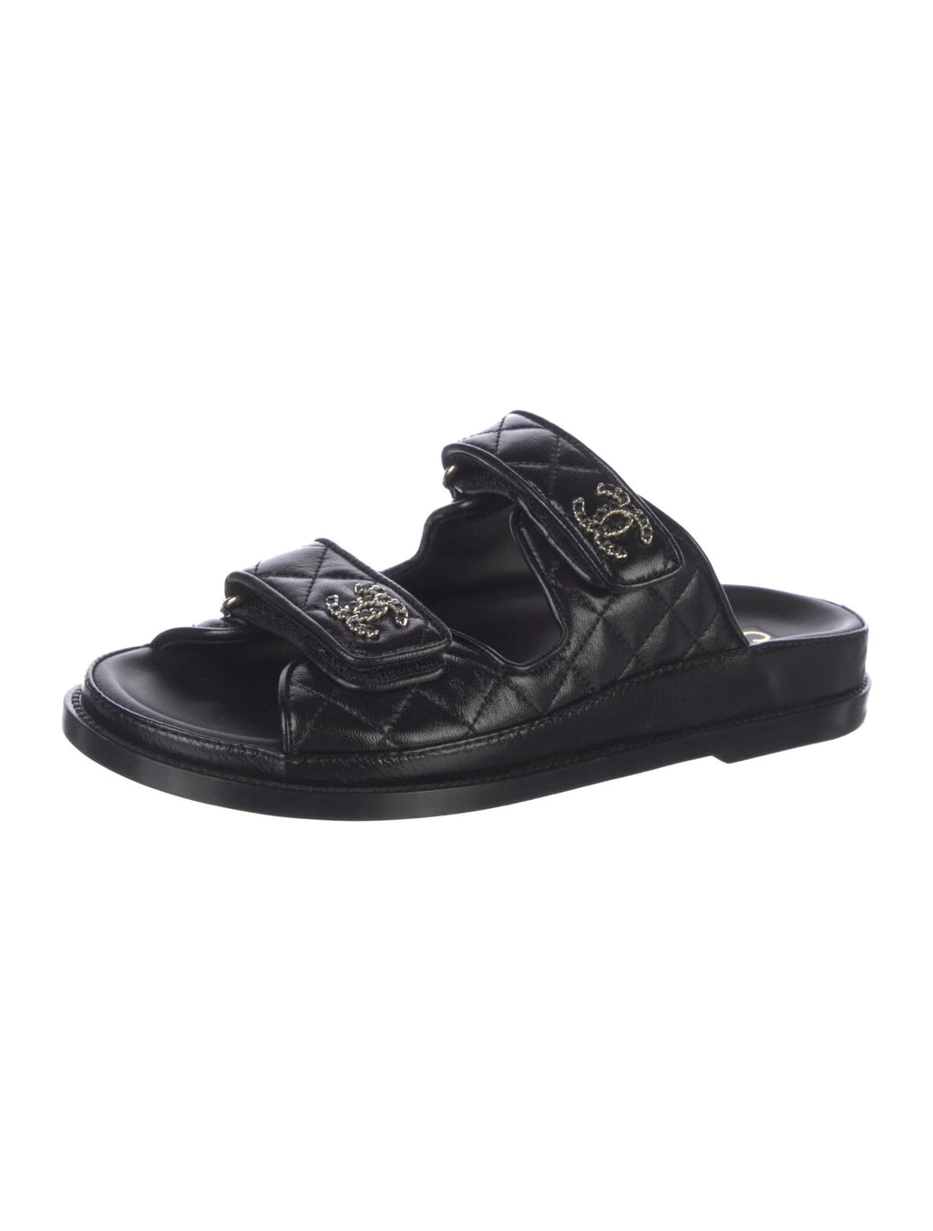 CHANEL Interlocking CC Logo Leather Slides