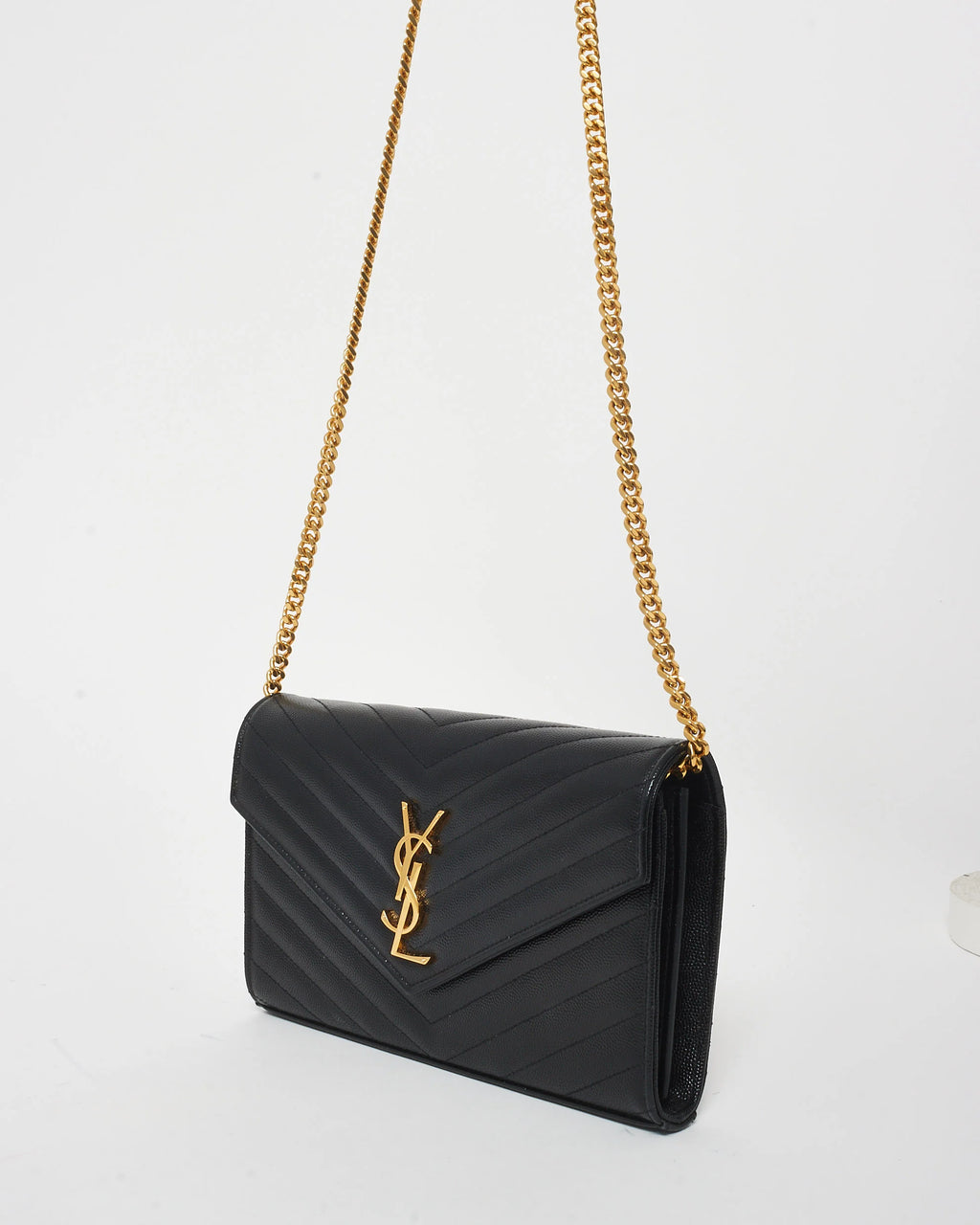 YSL Monogram Large Wallet on Chain in Grained Leather