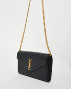 YSL Monogram Large Wallet on Chain in Grained Leather