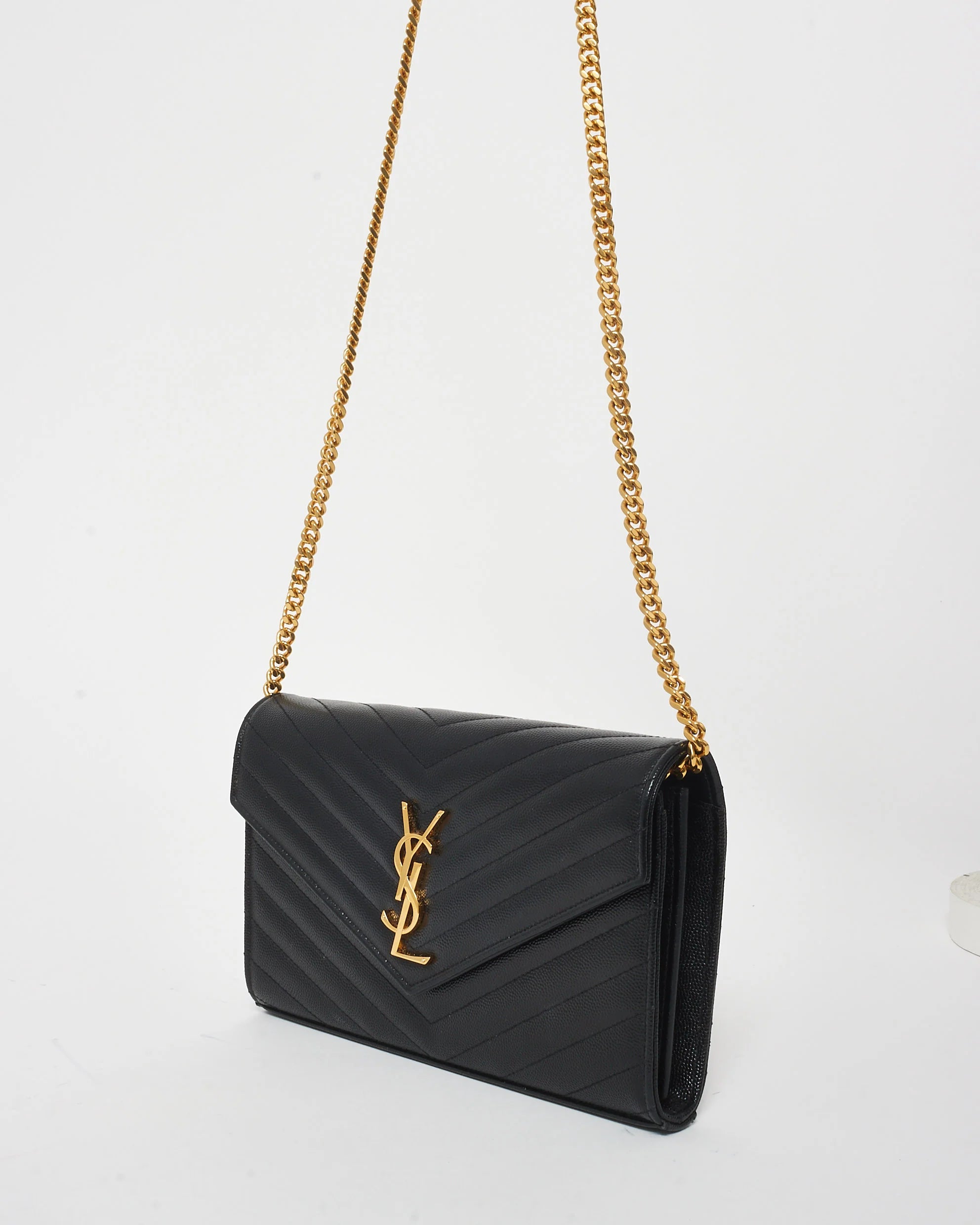 YSL Monogram Large Wallet on Chain in Grained Leather