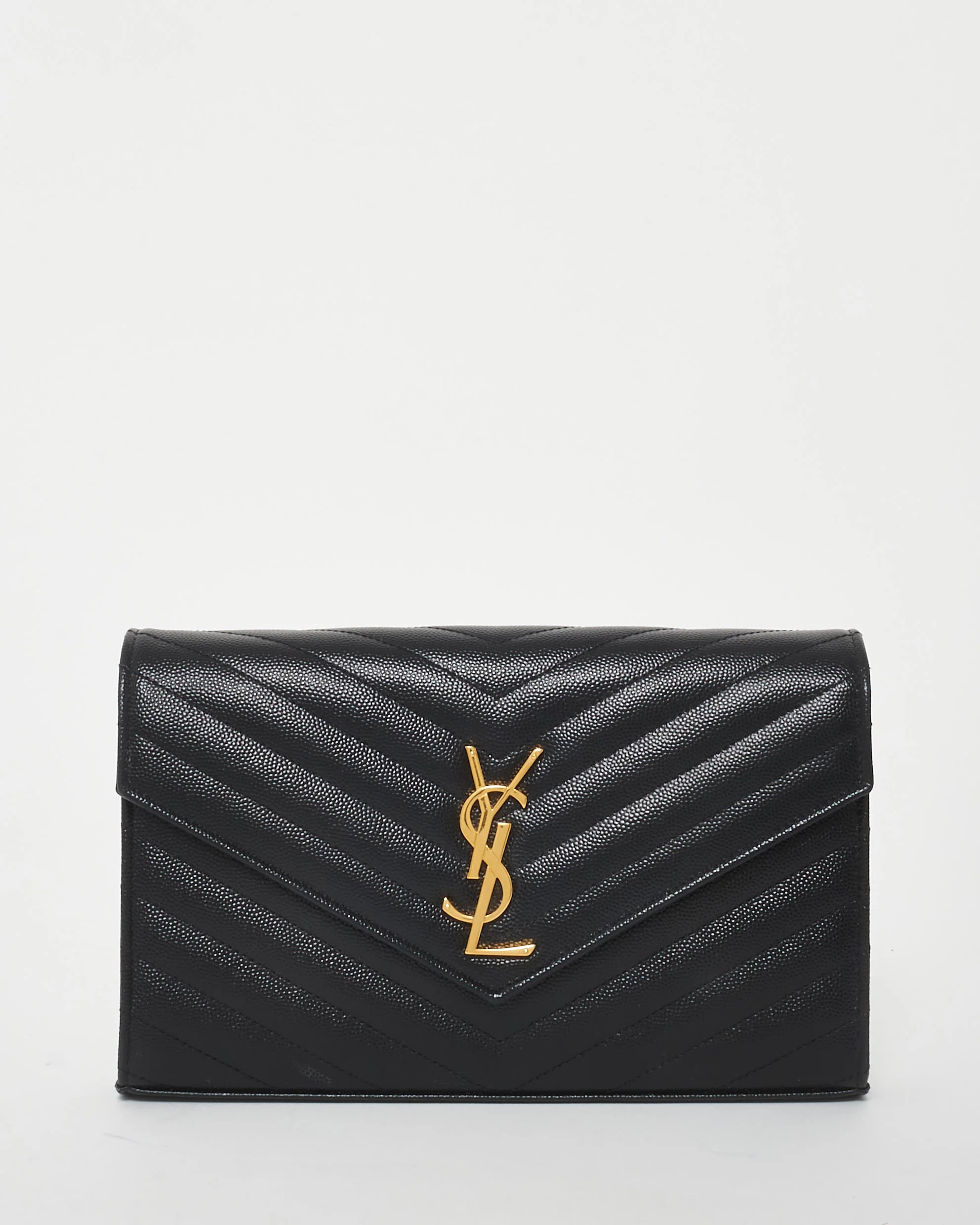 YSL Monogram Large Wallet on Chain in Grained Leather