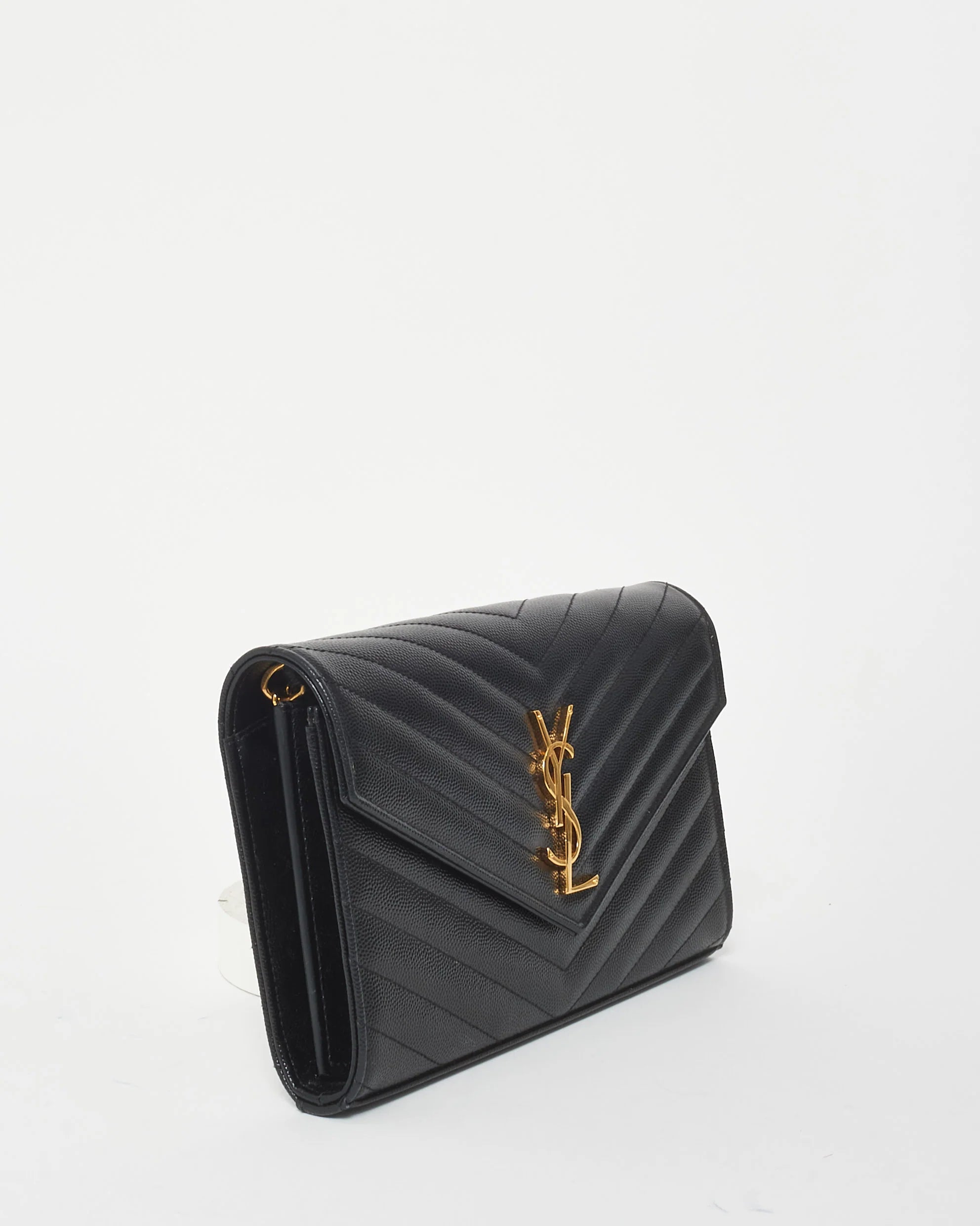 YSL Monogram Large Wallet on Chain in Grained Leather